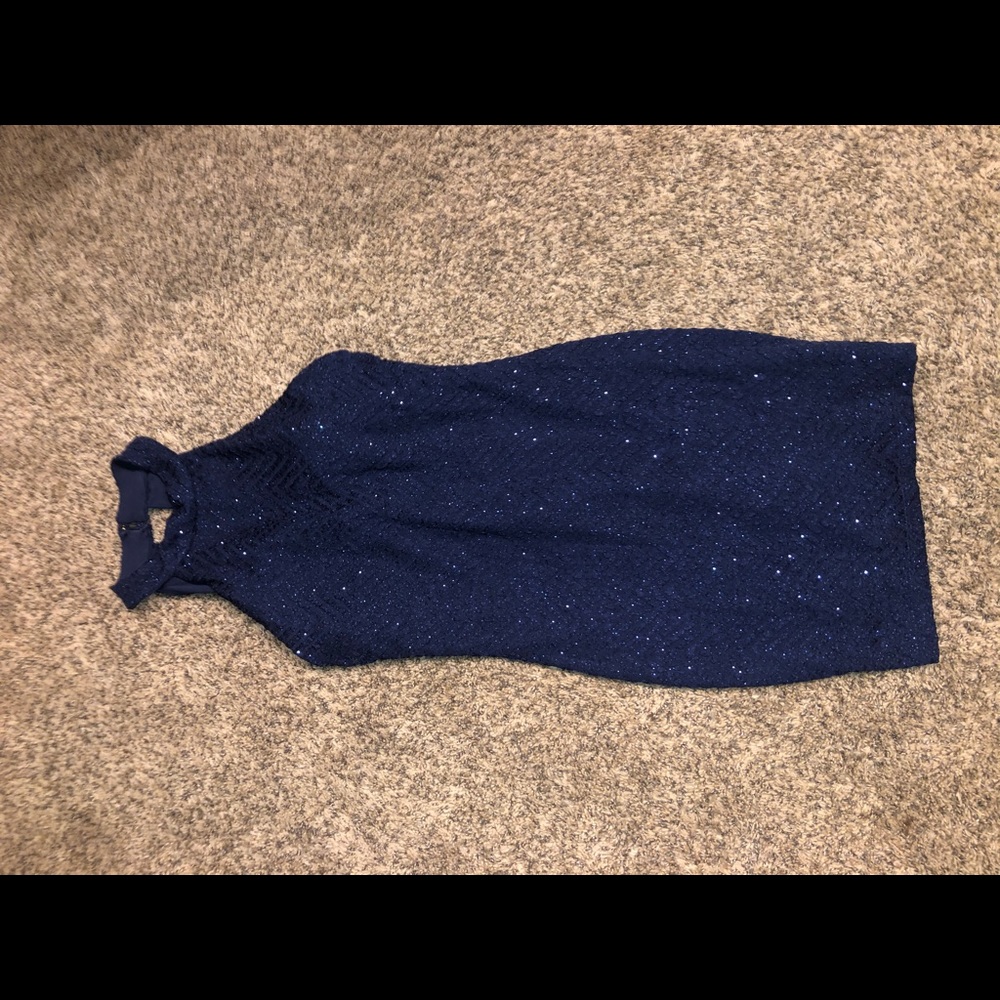 Navy Sequin Homecoming Dress